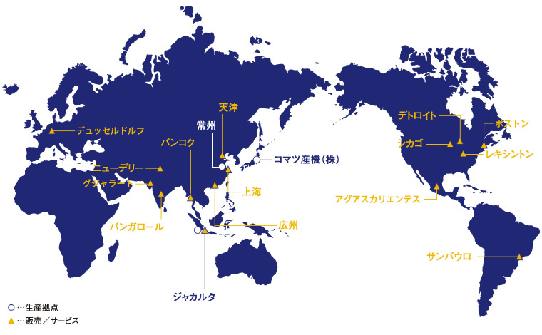 海外販売サービス拠点の地図とオフィス一覧表